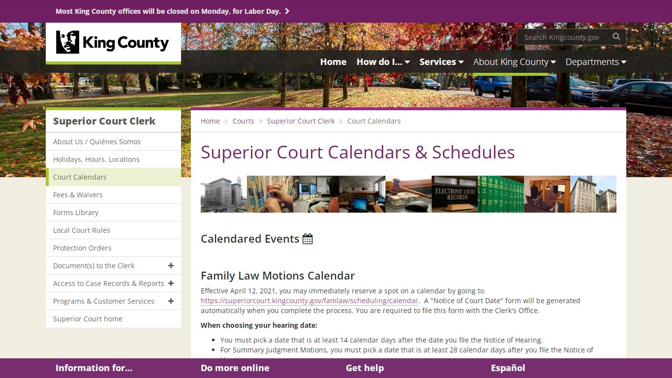 Superior Court Calendars & Schedules - King County