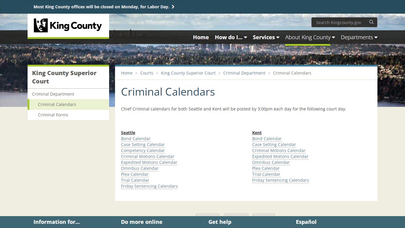 Criminal Calendars - King County